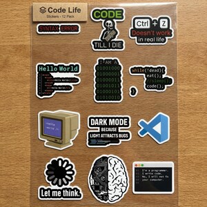 12 pcs Programming Internet Coding Software Stickers, Funny Vinyl Coding Stickers, Waterproof Engineer Laptop Stickers, Computer Themed Gift
