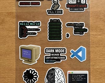 12 pcs Programming Internet Coding Software Stickers, Funny Vinyl Coding Stickers, Waterproof Engineer Laptop Stickers, Computer Themed Gift