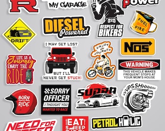 20 pcs Cars & Bikes Stickers, Classic Automotive Decals, Planner Embellishments, Scrapbook Decorations