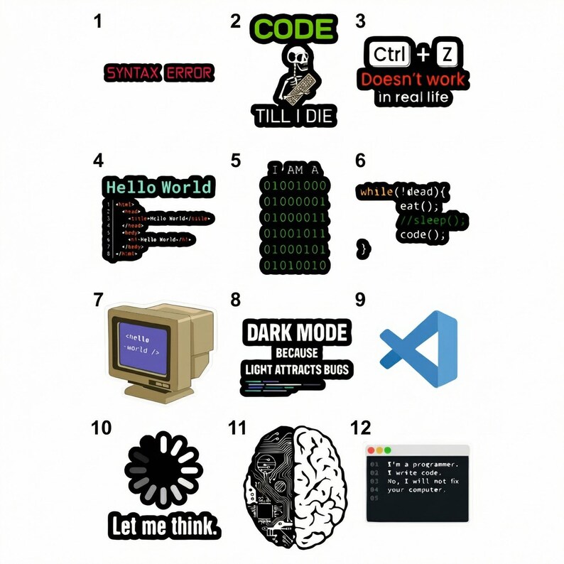 12 pcs Programming Internet Coding Software Stickers, Funny Vinyl Coding Stickers, Waterproof Engineer Laptop Stickers, Computer Themed Gift image 2