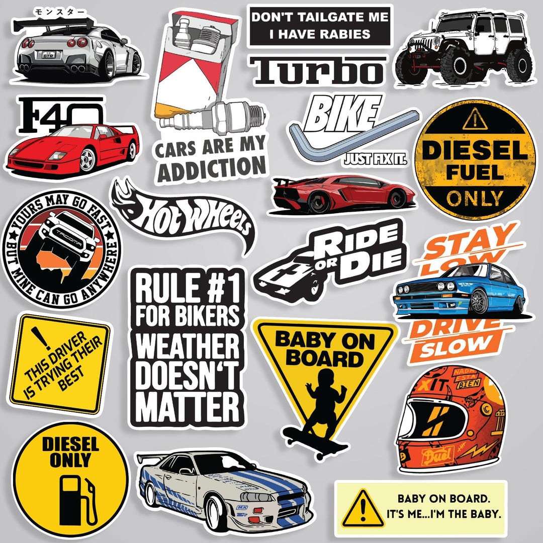 20 Pcs Cars & Bikes Stickers, Classic Automotive Decals, Planner ...
