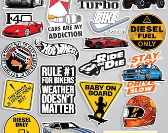 20 pcs Cars & Bikes Stickers, Classic Automotive Decals, Planner Embellishments, Scrapbook Decorations