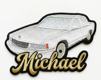 Personalized Race Car Name Patch, White 90's Car Patch Hip Hop Culture Embroidered Patch, Custom Embroidered Iron-On Applique