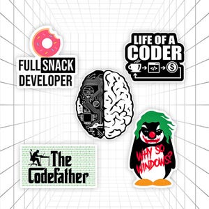 5PCS Tech Stickers for Programmers, Funny Vinyl Coding Stickers, Waterproof Engineer Laptop Stickers, Computer-Themed Gifts