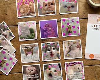 12 Cat Meme Stickers Kitty Faces Cute Cats, Funny Sarcastic Sticker, Laptop Decal, Water Bottle, Kindle Sticker