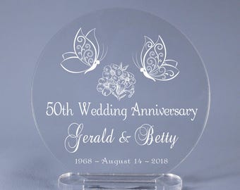 Butterfly Golden 50th Wedding Anniversary Cake Topper Keepsake
