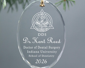 Doctor of Dentistry DDS or DMD Degree Graduation Keepsake - Oval Crystal Glass Christmas Ornament