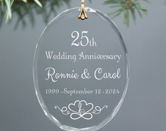 Two Hearts Infinity 25th Silver Wedding Anniversary Keepsake Personalized Christmas Oval Ornament- 50th, 60th or any Anniversary