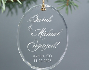 Engaged Couple's Oval Personalized Christmas Ornament - Engagement Date Keepsake