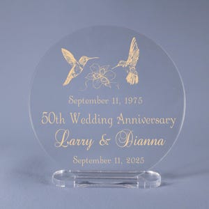 Golden 50th Hummingbirds Wedding Gold Anniversary Cake Topper Keepsake 4&quot; - 7&quot; diameter available