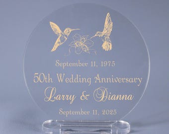 Golden Hummingbirds Personalized 50th Anniversary Cake Topper Keepsake Plaque