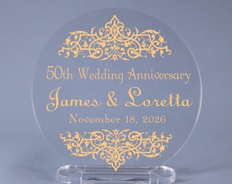 50th Golden Wedding Anniversary Cake Topper Metallic Gold Design