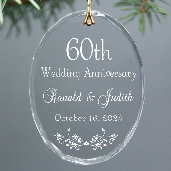 60th Wedding Anniversary Keepsake Personalized Christmas Oval Ornament- 25th, 50th or any Anniversary