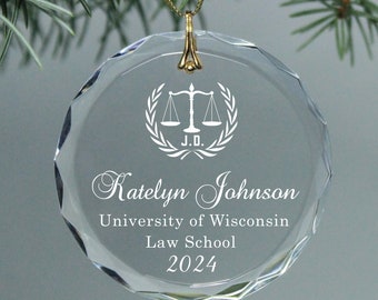 Law Degree J.D., LL.M.0 or S.J.D.  Graduation Date Keepsake – Circle Personalized Christmas Ornament