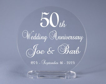 Fancy Script 50th Golden Wedding Anniversary Cake Topper Keepsake 25th, 60th, Available for ANY Anniversary year!