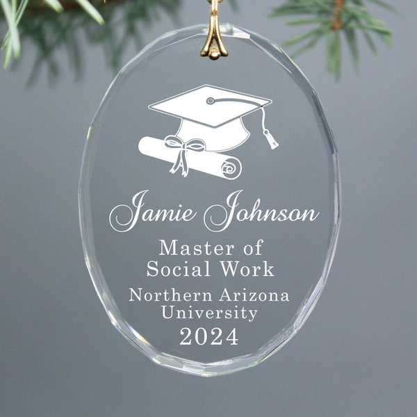 Bachelor of Science or Master Degree Graduation Keepsake with Cap & Diploma - Oval Christmas Ornament