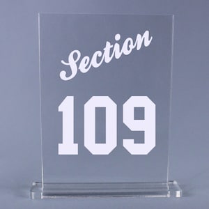 Section Sports Themed Table Numbers - Engraved Acrylic for  Wedding, Receptions or Parties