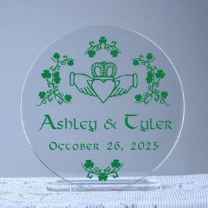 Kelly Green Claddagh Shamrock Irish Wedding Cake Topper Marriage Keepsake