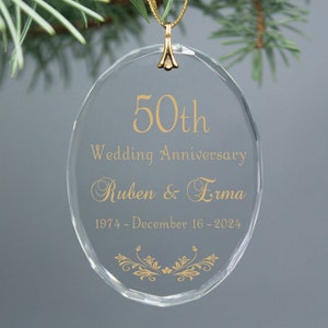 Gold 50th Golden Wedding Anniversary Keepsake Personalized Christmas Ornament- Any Anniversary - Oval