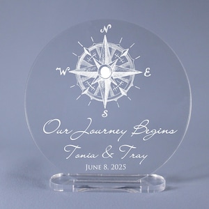 Compass Nautical Quote Wedding Cake Topper - Our Journey Begins - Paris Motto or Your Personal Motto