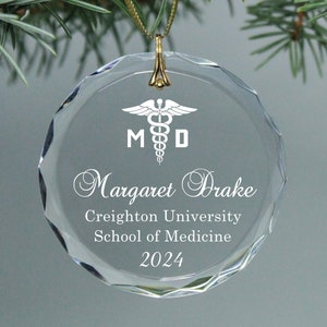 MD Graduation Date Doctor of Medicine Degree with Medical Caduceus - Keepsake Personalized Christmas Ornament - Circle