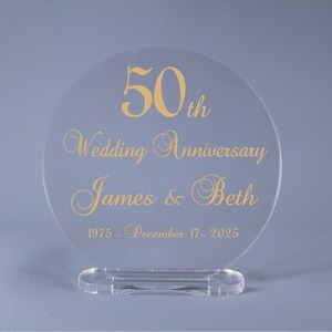Golden 50th Metallic Gold Fancy Script Wedding Anniversary Cake Topper Keepsake 25th, 56th, Available for ANY Anniversary year!
