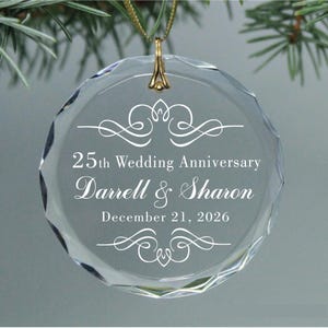 Wedding Anniversary Classy Flourish Crystal Circle Ornament 25th, 50th, 60th or Any Anniversary Keepsake