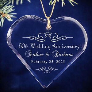 50th Wedding Anniversary Simple Flourish Heart Christmas Ornament Keepsake