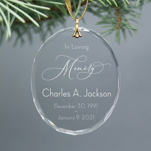 In Loving Memory of Loved One - Engraved Oval Personalized Crystal Memorial Ornament