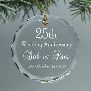 Classic Script ANY Wedding Anniversary Year Keepsake Christmas Ornament Circle Personalized with Years 10th, 25th, 50th, or 60th