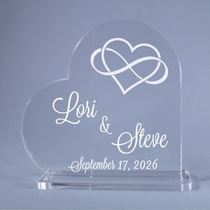 Infinity Entwined Heart Script Wedding Cake Topper Personalized Decoration Plaque - Clear Acrylic