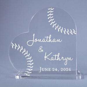 Baseball Heart Hand-Written Calligraphy Wedding Cake Topper Personalized Decoration