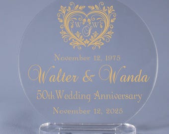 Golden 50th Wedding Anniversary Gold Cake Topper Keepsake 4" - 7" diameter available