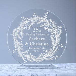 Evergreen Wreath Winter Wedding Anniversary Cake Topper Keepsake, Any Anniversary, 4&quot; - 7&quot; diameter available