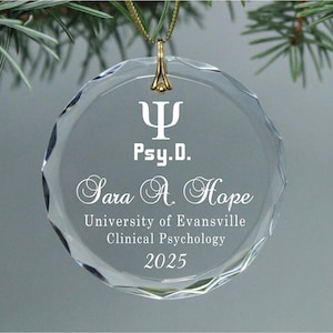 Doctoral Degree in Psychology Psi Symbol Graduation Round Glass Personalized Keepsake Christmas Ornament