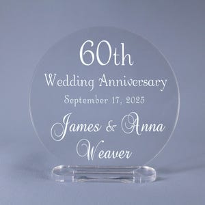 60th Diamond Wedding Anniversary Fancy Script Cake Topper Keepsake Plaque 4&quot; - 7&quot; diameter available