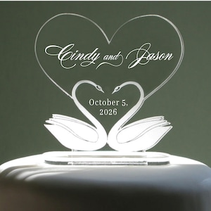 Graceful Swans Keepsake Wedding Cake Topper - Elegant Script