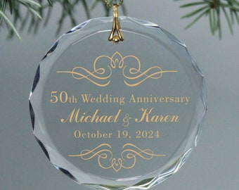 Pretty Flourish 50th Golden Wedding Anniversary Christmas Ornament Keepsake Circle