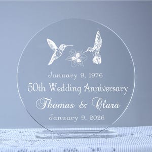 50th Hummingbirds Golden Wedding Anniversary Cake Topper Keepsake 25th, 60th or Any Celebration Year image 1