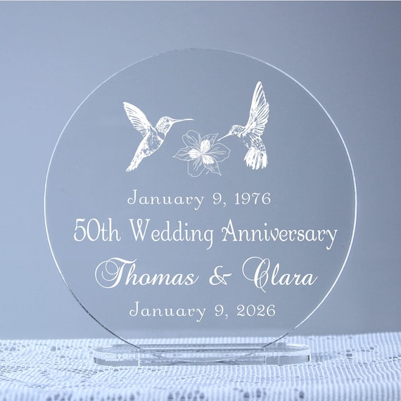 50th Hummingbirds Golden Wedding Anniversary Cake Topper Keepsake  25th, 60th or Any Celebration Year