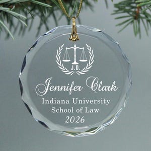 Law Degree J.D., LL.M.0 or S.J.D.  Graduation Date Keepsake – Circle Personalized Christmas Ornament