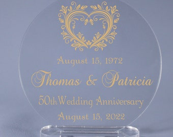 Golden 50th Wedding Anniversary Cake Topper Keepsake 4" - 7" diameter available