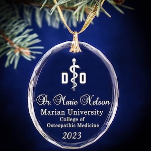 Osteopathy Degree DO  Doctor Graduation Date with Rod of Asclepius Symbol - Keepsake Personalized Christmas Oval Ornament