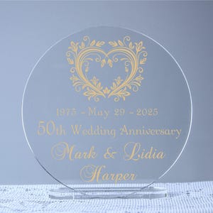 Golden 50th Wedding Anniversary Gold Cake Topper Keepsake 4&quot; - 7&quot; diameter available