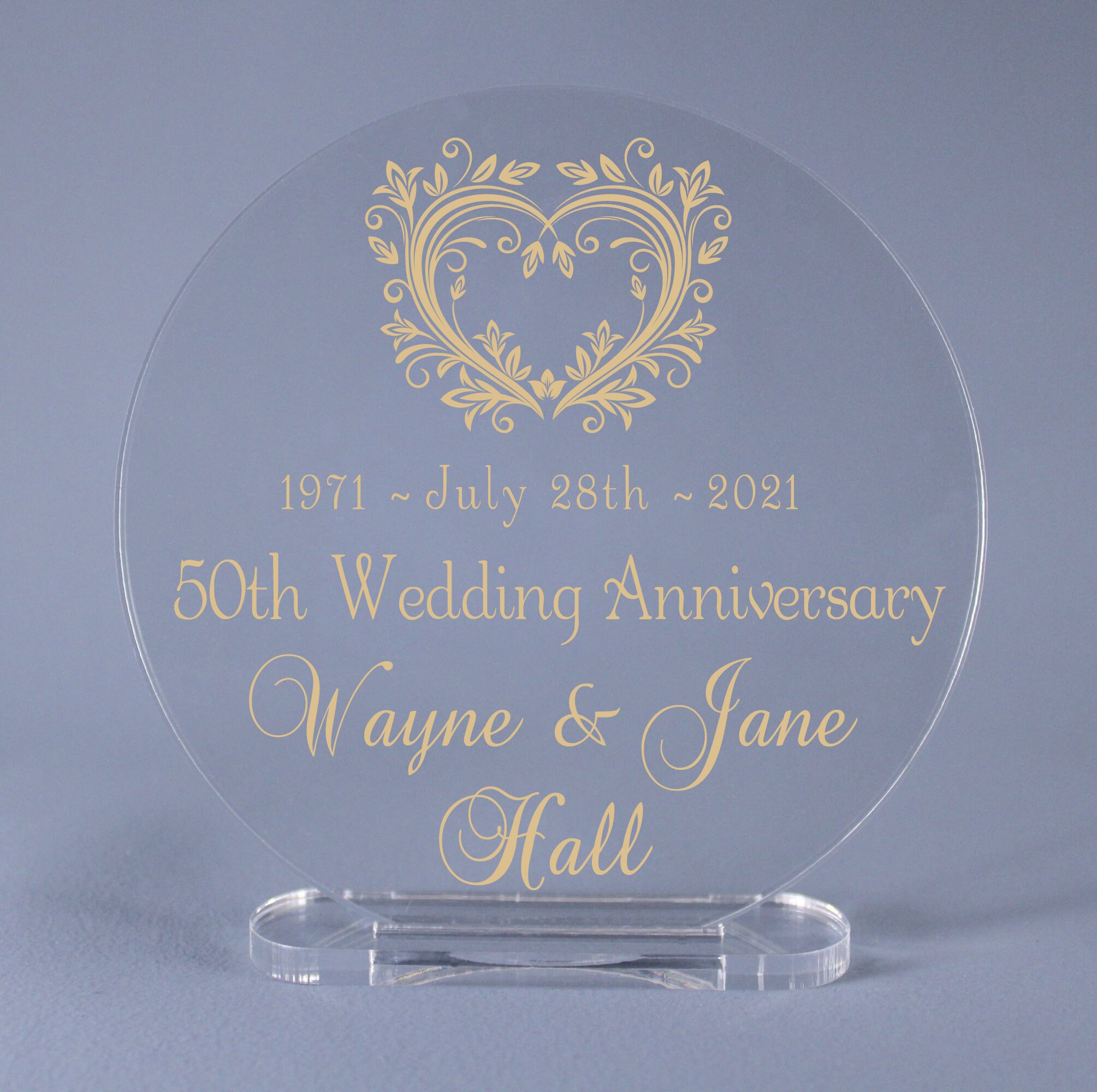 Golden 50th Wedding Anniversary Cake Topper Keepsake 4" - 7&quot…