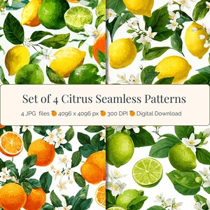 Akvarell citrus sömlöst mönster bunt JPG, sommarfrukt digitalt pappersset, citron lime apelsin medelhavsupprepningsplattor