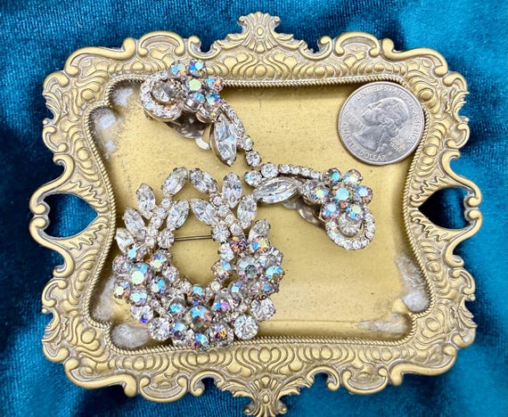No.0327 ヴィンテージJULIANAブローチセットB Vintage Juliana Brooch Earrings Set: AB Crystal Delizza Elster