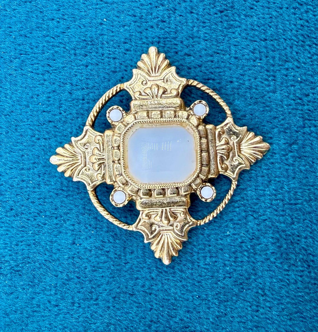 Scroll Pin 1928 Jewelry Company Victorian Revival Brooch, Opalescent Glass Gold ...