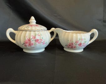 Vintage W.S. George Bolero Creamer Sugar Dish Set: Peach Blossom, 22k Gold Trim gb25