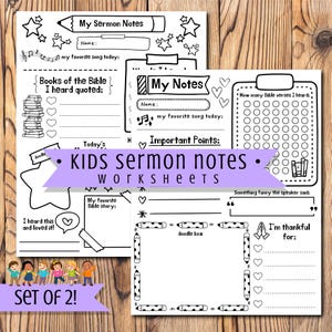 Kids Sermon Notes Printable Worksheets– Church Worship Activity Pages (Digital Download)